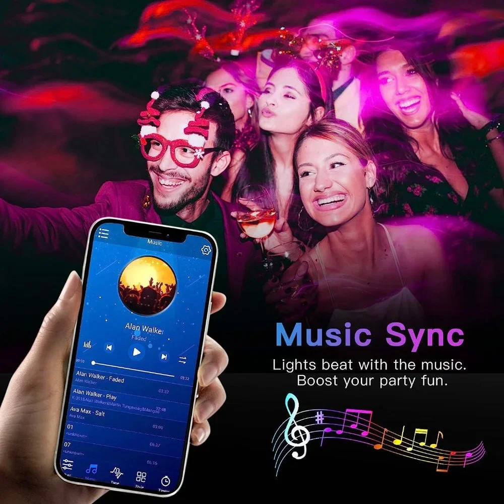 100ft Bluetooth App Remote Mic 50ftx2 Music Sync LED Strip Lights for Bedroom